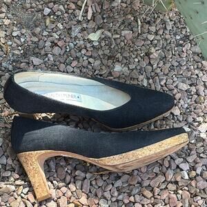 Donald J. Pliner Denim Cork Heels Leather Soles Size 8